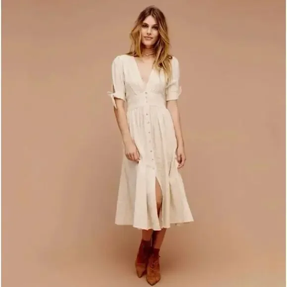 FREE PEOPLE Free-est Love Of My Life Dress Midi Dress Cream Sz S {KK36} - Picture 1 of 7